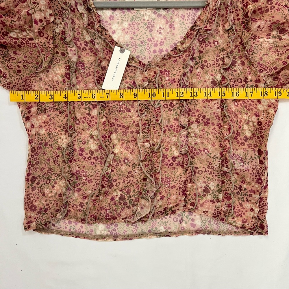 NWT New Anthropologie Floral Puff Sleeve Ruffle Boho Cottagecore Blouse Top M - Picture 7 of 8